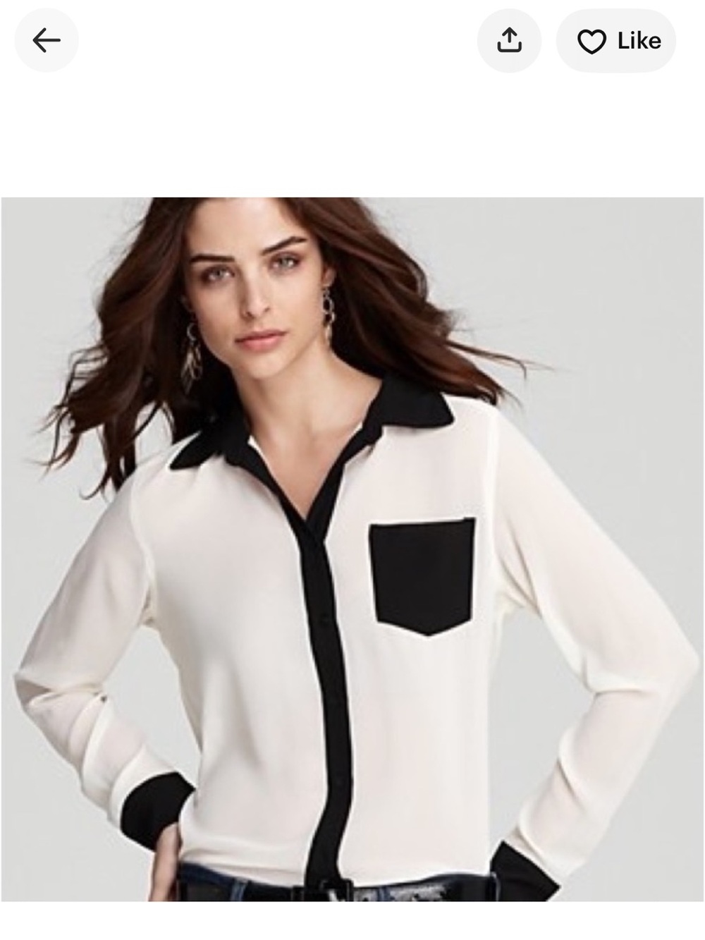 Guess Semi Sheer Off White button up with Black Trim Size S